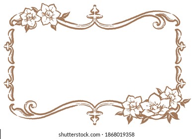 Dekorativer Blumenrahmen mit Eucharisblumen im Vintage-Stil einzeln auf weißem Hintergrund. Vektorgrafik.