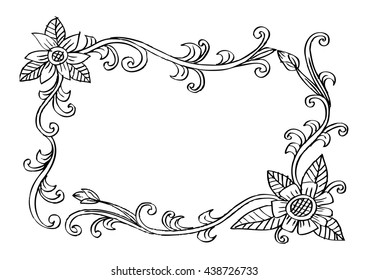 Decorative floral frame. Hand drawing illustration.