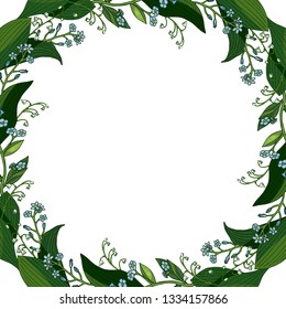 Decorative floral frame with lilies-of-the-valley and forget-me-nots for your season design