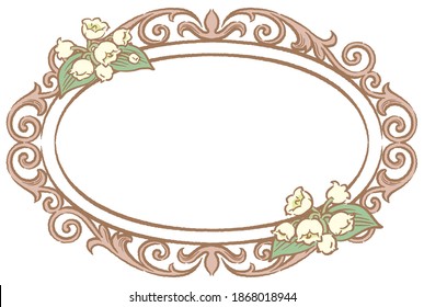 Decorative floral frame with lily of the valley flowers in vintage style isolated on white background. Vector illustration.