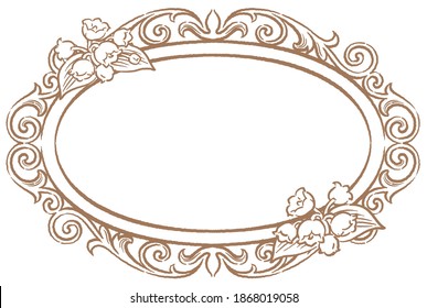 Decorative floral frame with lily of the valley flowers in vintage style isolated on white background. Vector illustration.