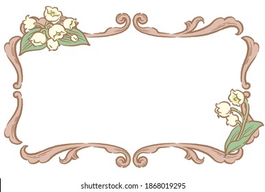 Decorative floral frame with lily of the valley flowers in vintage style isolated on white background. Vector illustration.