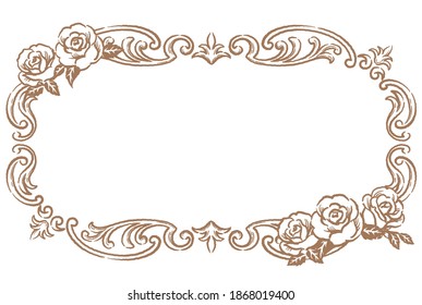 Decorative floral frame with rose flowers in vintage style isolated on white background. Vector illustration.
