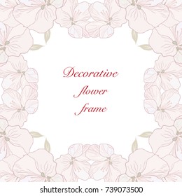 Decorative Floral Frame with Sakura Flowers. Universal greeting card.