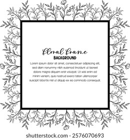 Decorative floral frame template for greeting card framing and vector wedding invitation decoration