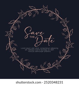 Molduras florais decorativas. Esboço de linha de ramos de louro e bordas de círculo para enquadramento de cartão de saudação