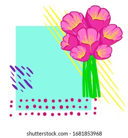 Decorative floral frame. Vector flower background for your design. Adornment for greeting card and web banner.