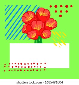 Decorative floral frame. Vector flower background for your design. Adornment for greeting card and web banner.