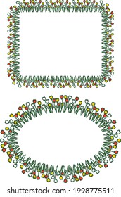 Decorative floral frames from drawn colorful tulips