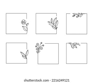 decorative floral frames set line illustration
