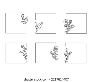 decorative floral frames set line illustration
