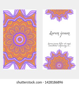 Decorative floral greeting cards in  mandala style, ethnic pattern. vector illustration