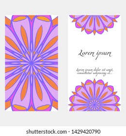 Decorative floral greeting cards in  mandala style, ethnic pattern. vector illustration