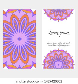 Decorative floral greeting cards in  mandala style, ethnic pattern. vector illustration