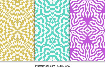 decorative floral illusion seamless pattern set. vector illustration. spring color