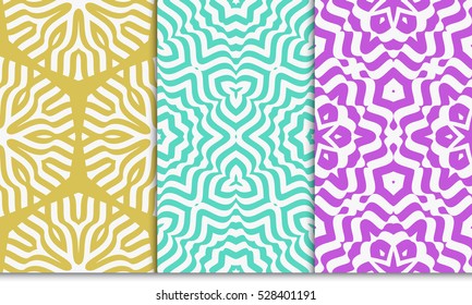 decorative floral illusion seamless pattern set. vector illustration. spring color