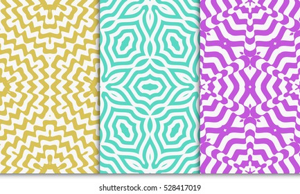 decorative floral illusion seamless pattern set. vector illustration. spring color