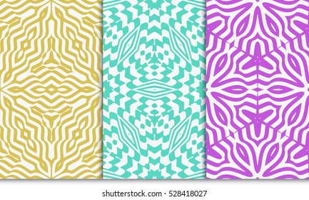 decorative floral illusion seamless pattern set. vector illustration. spring color