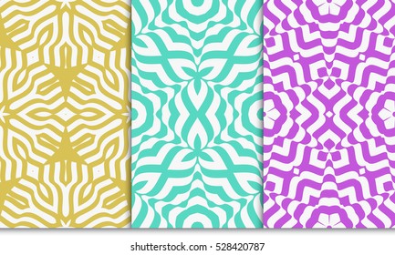 decorative floral illusion seamless pattern set. vector illustration. spring color