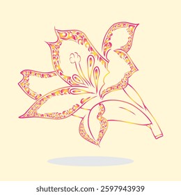 Decorative Floral Illustration with Abstract Flower on Pastel Background