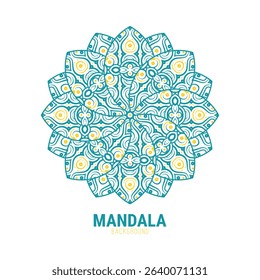 Decorative Floral Intricate Teal and Yellow Mandala Design Pattern Illustration