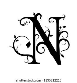 Decorative Floral Letter N On White Stock Vector (Royalty Free) 1135212215