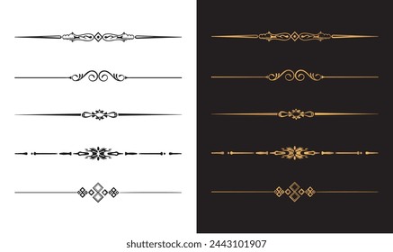 Decorative floral line, Set of golden border line