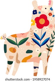 Decorative floral llama. Vector illustration with cute llama