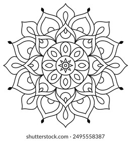 decorative floral mandala design with clean lines for coloring book, mandala design for adults coloring book
