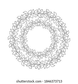 Decorative floral mandala with leaf and berries on white isolated background. For coloring book pages.