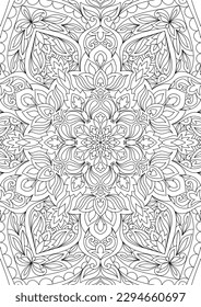 Decorative floral mehndi design style coloring book page illustration hand drawn