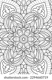 Decorative floral mehndi design style coloring book page illustration hand drawn