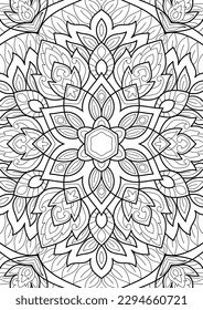 Decorative floral mehndi design style coloring book page illustration hand drawn