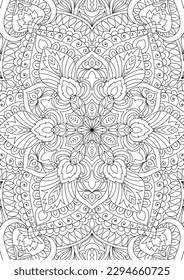 Decorative floral mehndi design style coloring book page illustration hand drawn