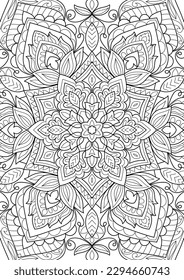 Decorative floral mehndi design style coloring book page illustration hand drawn