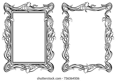 Decorative floral modern style frames. Hand drawn outline vector image