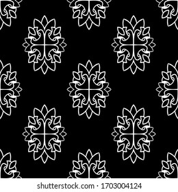 Decorative floral monohrome seamless pattern in ornamental style. Vector damask illustration for any design