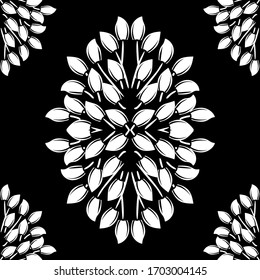 Decorative floral monohrome seamless pattern in ornamental style. Vector damask illustration for any design