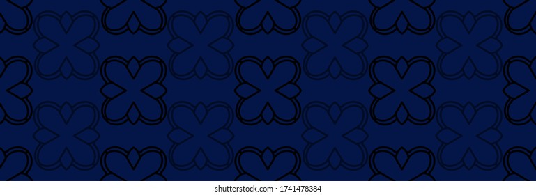 Decorativo patrón monocromo floral sin fisuras en estilo moderno damasco ornamental. Diseño elegante de la superficie de tejas vectoriales. Negro ornamentado sobre fondo de color