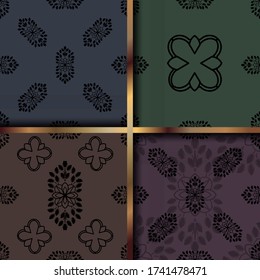 Decorative floral monohrome seamless pattern in ornamental damask modern style. Vector elegant tile surface design. Black ornate on color background