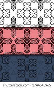 Decorative floral monohrome seamless pattern in ornamental damask modern style. Vector elegant tile surface design. Black ornate on color background