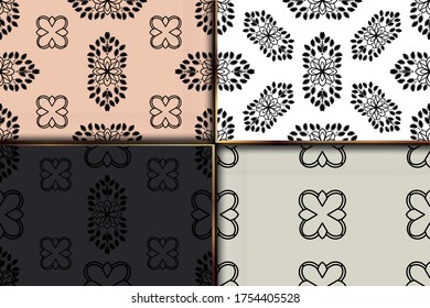 Decorative floral monohrome seamless pattern in ornamental damask modern style. Vector elegant tile surface design. Black ornate on color background