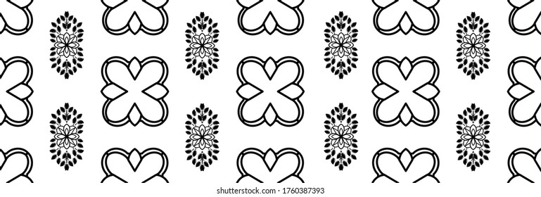 Decorativo patrón monocromo floral sin fisuras en estilo moderno damasco ornamental. Diseño elegante de la superficie de tejas vectoriales. Negro ornamentado sobre fondo de color
