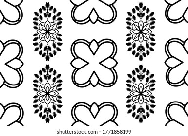 Decorativo patrón monocromo floral sin fisuras en estilo moderno damasco ornamental. Diseño elegante de la superficie de tejas vectoriales. Negro ornamentado sobre fondo de color