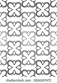 Dekoratives, blumeneinfarbiges, nahtloses Muster im modernen Zierdamast. Elegantes Design der Kacheloberfläche. Schwarzer Ornat auf weißem Hintergrund