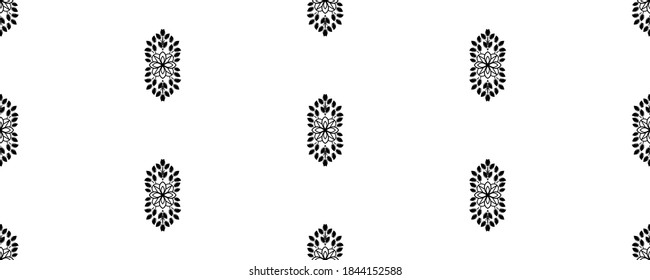 Decorative floral monohrome seamless pattern in ornamental damask modern style. Vector elegant tile surface design. Black ornate on color background