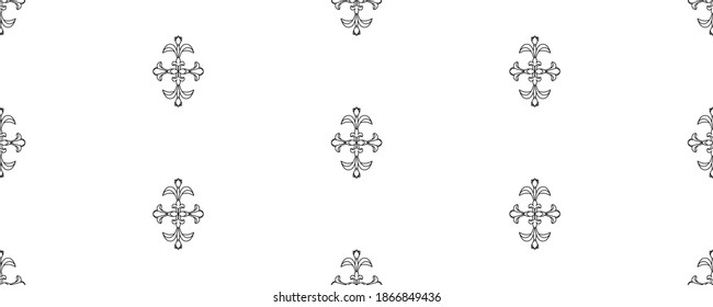 Decorative floral monohrome seamless pattern in ornamental damask modern style. Vector elegant tile surface design. Black ornate on white background