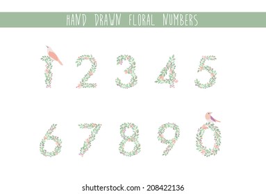 Decorative floral numbers. Curly ornamental spring font, can be used for design and decoration backgrounds