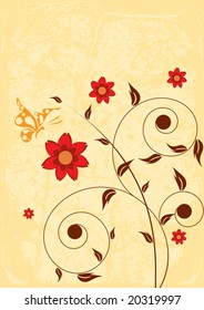 Decorative floral on grunge background, vector illustration.