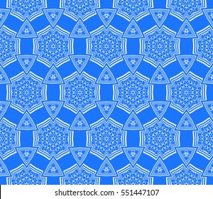 Decorative floral ornament. Abstract vector illustration. Seamless geometric pattern. blue color. for interior design, invitation, wallpaper
